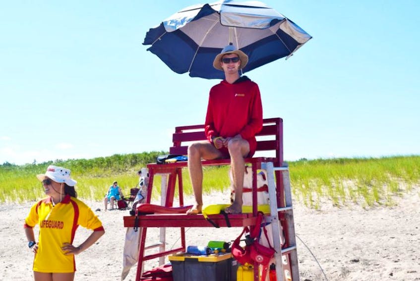Lifeguards Colin MacIntosh and Kali Caulier on watch at Melmerby Beach.