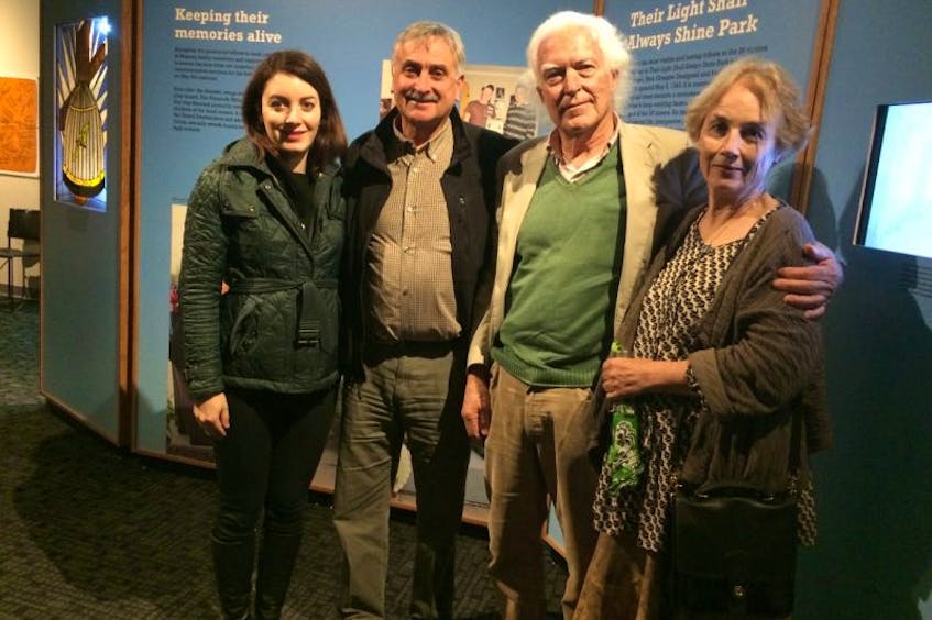 The Kohlhaas family of Texas made brief stop in Pictou County Friday to see where their French ancestors worked in the 1870s. Shown, from left, Julia Kohlhaas Guiltinan, Pictou County historian John Ashton, Charles Kohlhaas and Judy Kohlhaas touring the Westray exhibit at the Museum of Industry before visiting other coal mining sites in the county. 