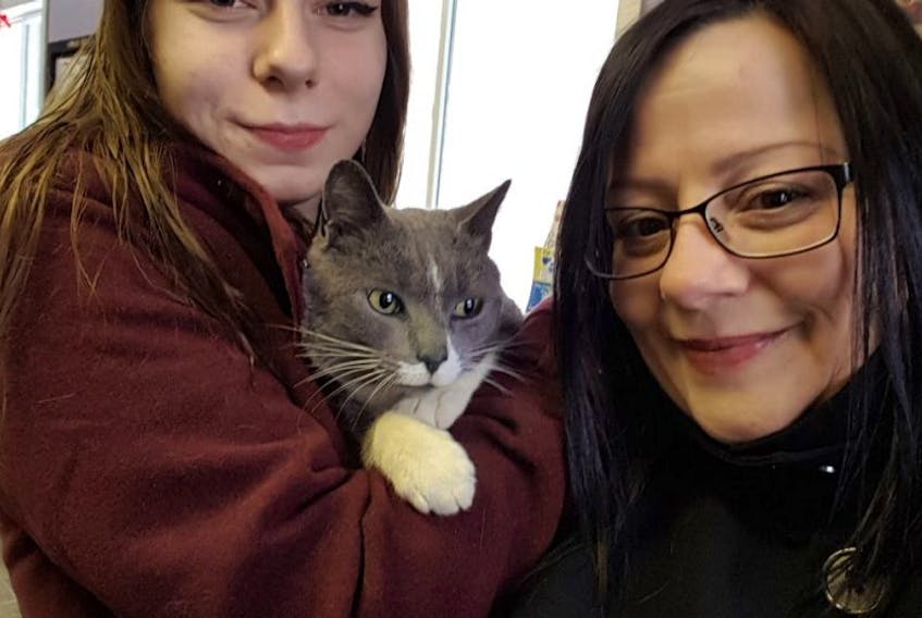 Sherida Leithead, right, and her daughter Kinley with their cat Ellie, who was returned to them last week after she was missing for five months.
