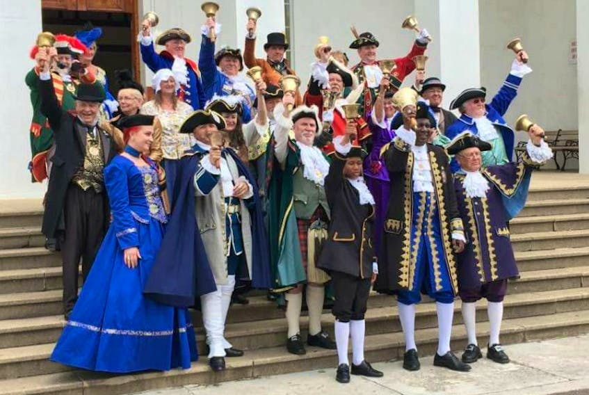 New Glasgow Town Crier James Stewart, third from left, in front, recently took part in a town crying competition in Bermuda. 