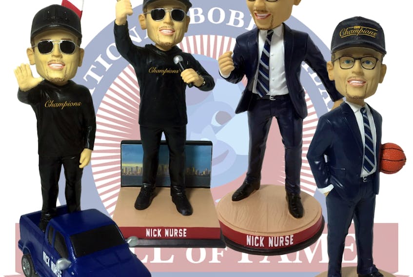 Toronto Raptors head coach Nick Nurse is helping the National Bobblehead Hall of Fame and Museum produce four commemorative bobbleheads to celebrate the one-year anniversary of the Raptors winning the NBA title.