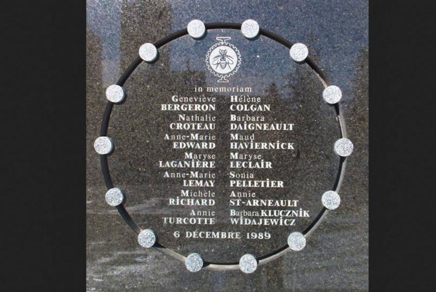 Memorial to the victims of the  École Polytechnique Massacre, Dec. 6, 1989.