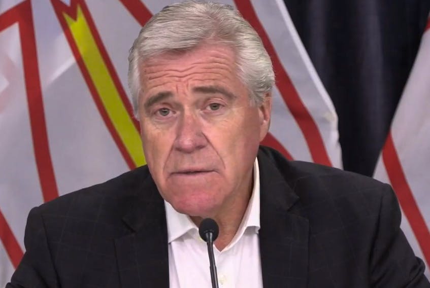 Newfoundland and Labrador Premier Dwight Ball speaks during a virtual COVID-19 briefing in St. John's Wednesday. (image from video)