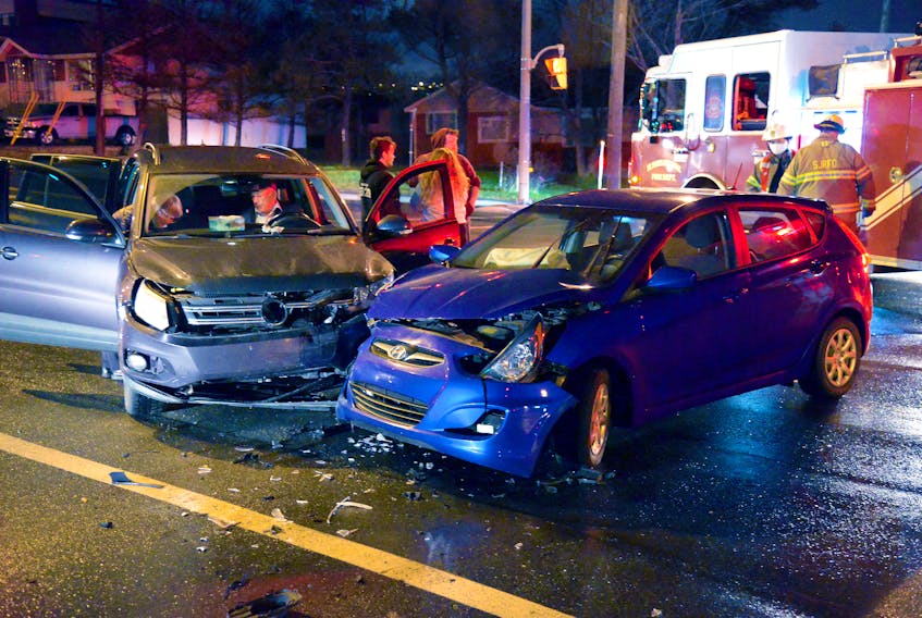 Two vehicles were damaged in a collision in Mount Pearl Saturday night. Keith Gosse/The Telegram