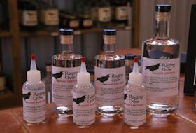 Raging Crow Distillery began making hand sanitizer on the weekend. The product is 65-per-cent alcohol and is made to World Health Organization specifications. LYNN CURWIN/TRURO NEWS