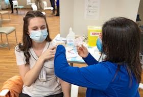 Nurse Zoe Ahern of the Colchester East Hants Health Centre in Truro is the first Northern Zone health-care worker to receive a dose of COVID vaccine. 