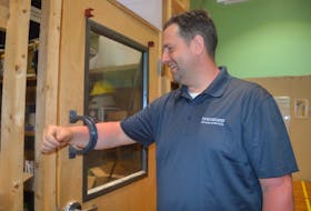 One of the few projects created inside the Nova Scotia Power Makerspace since mid-March was a new door handle for Nova Scotia Power. It allows doors to be opened with only a forearm. GREG MCNEIL/CAPE BRETON POST