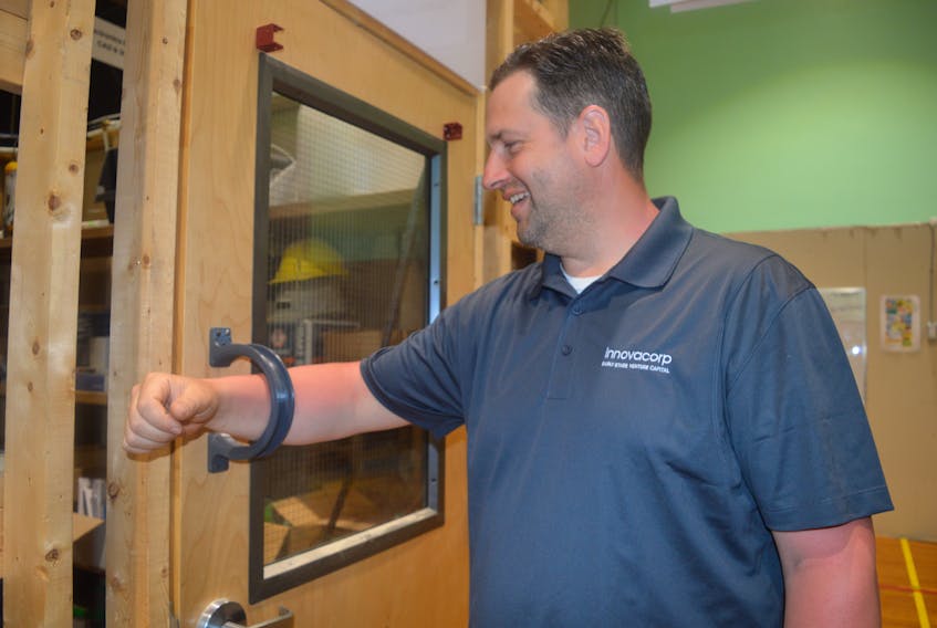 One of the few projects created inside the Nova Scotia Power Makerspace since mid-March was a new door handle for Nova Scotia Power. It allows doors to be opened with only a forearm. GREG MCNEIL/CAPE BRETON POST