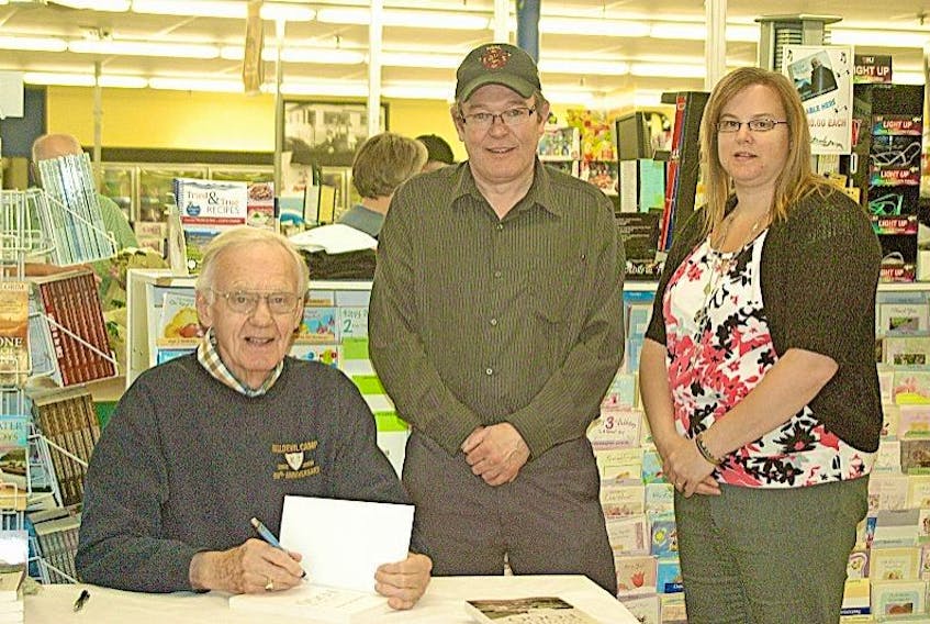 At the Grenfell Co-Op on Wednesday morning, August 19, Stewart Payne signed copies of his memoir Cut from the Cloth of Fogo. Boyd Noel and Roxanne Saunders were two of the happy readers to have a signed copy of the book. Payne also signed copies of the book at the Grenfell House Museum the previous day.