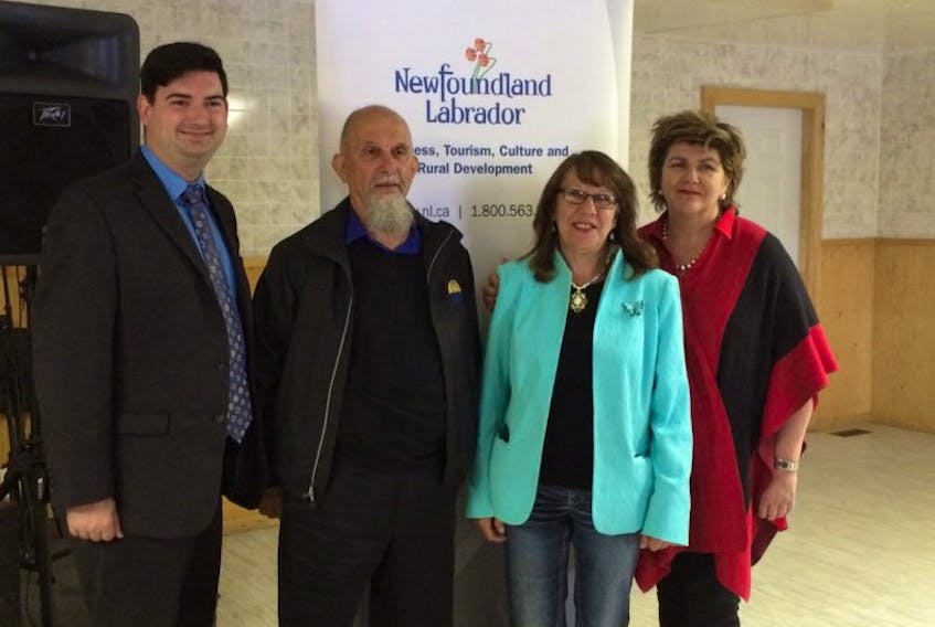 MHA Christopher Mitchelmore (left), SABRI representative Paul Dunphy (second from left), Goose Cove Mayor Marie Reardon (second from right) and MP Gudie Hutchings were all on hand for an announcement in Goose Cove about expansion of high speed internet to the town.