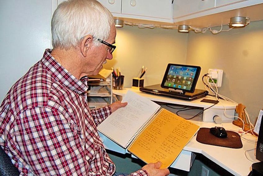 Gilbert Penney, who edited Max Osmond’s book of poems, prepares to typeset more of his memoirs.