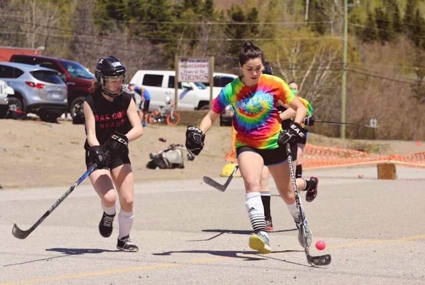Mikayla Tuck scored the first goal for the Stick Magnets against the Bar Down Beauts at the third annual Kim Budgell Memorial Street Hockey Tournament held in King’s Point Saturday. 