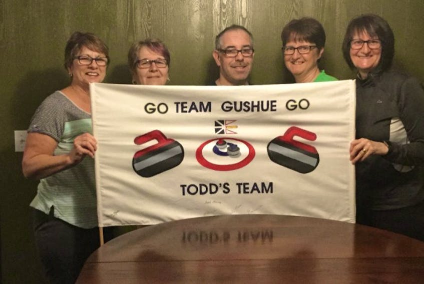 This group from La Scie, from left, Madge Toms, Sheila Clance, Todd Clance, Sheila Toms, and Barbara Tibbo are heading to St. John’s to watch the Brier.