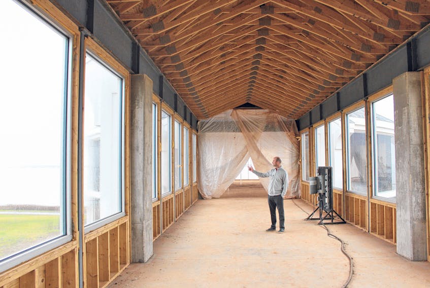 Dallas Desjardins checks out the view on the way to the two-storey rotunda at the Ocean View Resort at the west end of Summerside. Desjardins is the vice-president of the project and said the first of four phases will be complete in summer 2019.