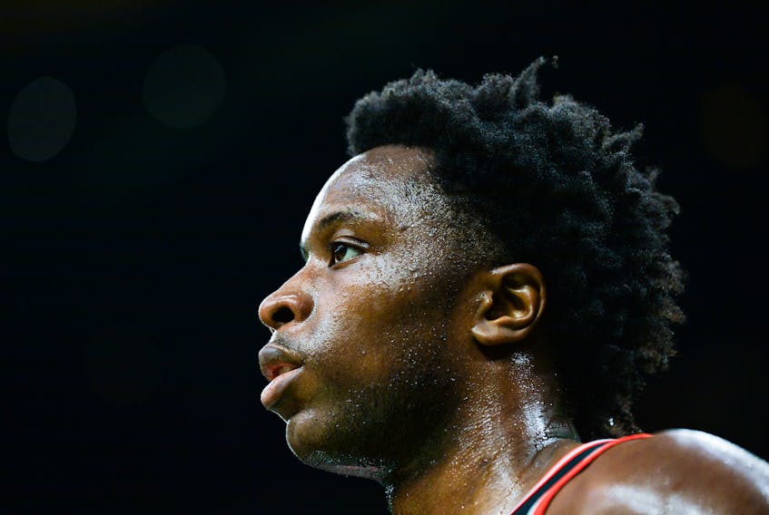 Raptors' OG Anunoby is expected to return to the lineup to face the Mavericks in Dallas on Saturday night. (GETTY IMAGES)