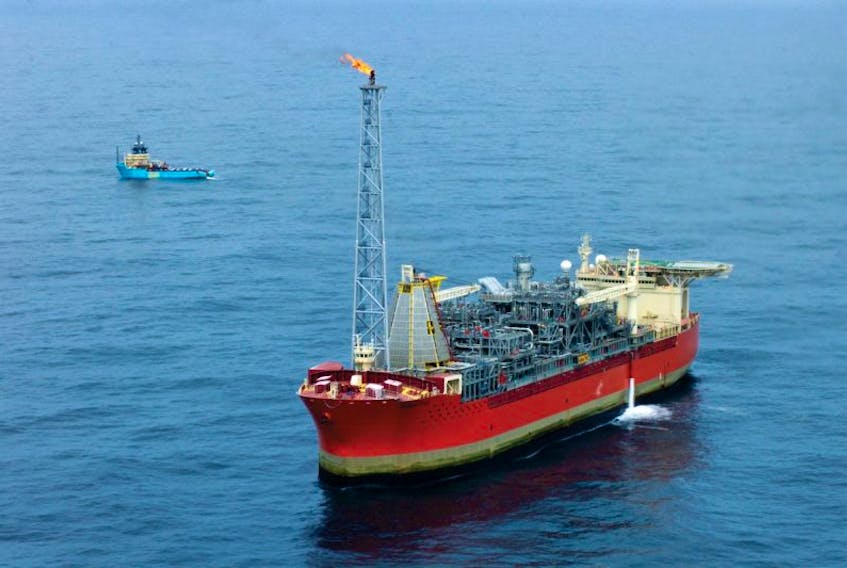 SeaRose FPSO and standby vessel at the White Rose field.