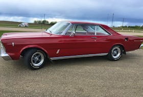 Painted and with new American Racing Torq Thrust wheels fitted with BF Goodrich tires, Keith Mowat’s 1966 Ford Galaxie is back on the road here, but still needs a few finishing touches — such as the installation of the fuel cap door. — Keith Mowat