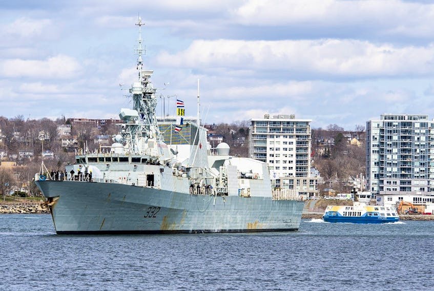 HMCS Ville de Quebec heads out of Halifax as part of Operation LASER, the Canadian Armed Forces’ response to the COVID-19 pandemic. - Mona Ghiz / Maritime Forces Atlantic Public Affairs