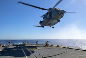 The Cyclone helicopter that crashed off the coast of Greece on April 29 is shown in this Feb. 15 photo operating from HMCS Frederiction. 