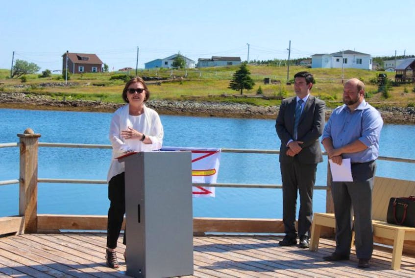 Bonavista-Burin-Trinity MP Judy Foote, provincial Tourism, Culture, Industry and Innovation Minister Christopher Mitchelmore and Bonavista MHA Neil King attended the funding announcement in Port Union on Tuesday. Foote is also the Public Services and Procurement minister.