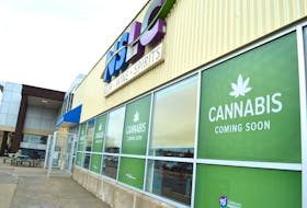Signs at the Nova Scotia Liquor Corp. store in Glace Bay announced the arrival of a new cannabis outlet last fall. Sharon Montgomery-Dupe/Cape Breton Post 

