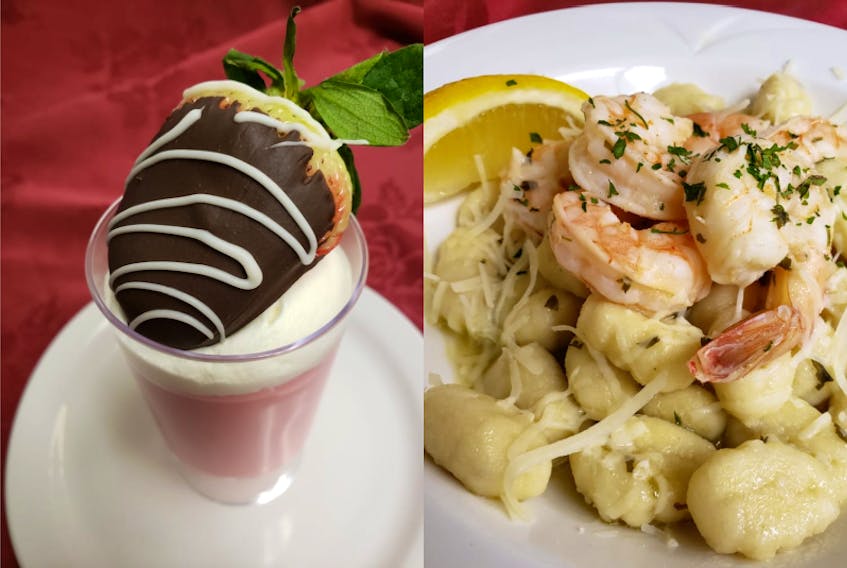 Parkland Truro’s Valentine’s Day meal included chocolate-covered strawberries and gnocchi with shrimp, all prepared by executive chef James Betts. - Photo Contributed.