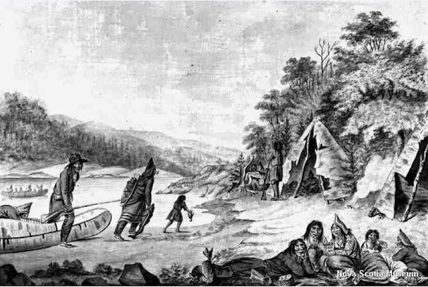 Mi’kmaq Encampment by Hibbert Binney, c. 1791. Painted in same time period as letters discussed in column. Contributed • Nova Scotia Museum