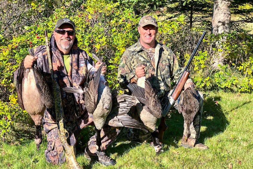 Matt Brazil and myself with some dandy Codroy Valley Geese. — Chris Fowler photo