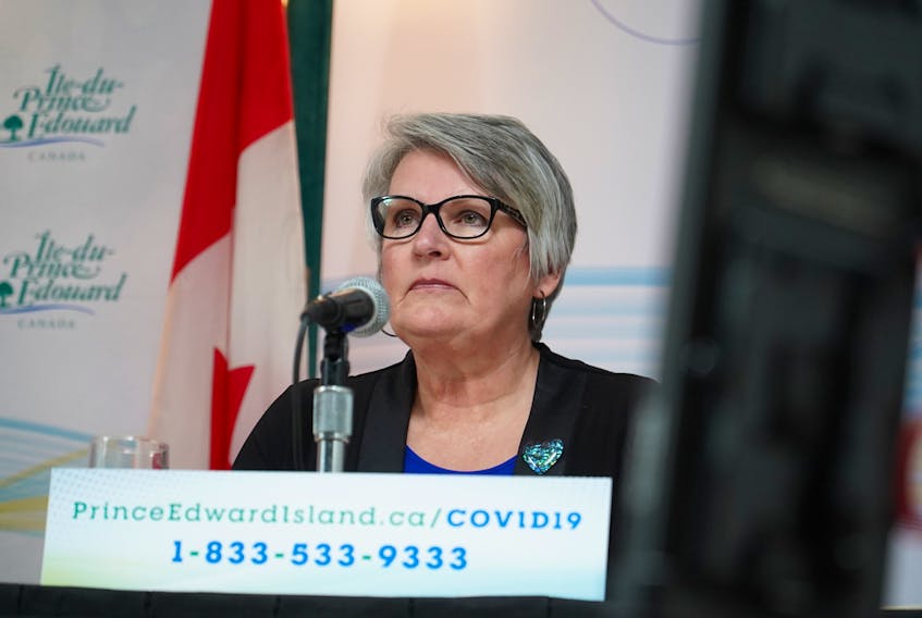 P.E.I. Finance Minister Darlene Compton takes part in a COVID-19 media briefing earlier this year. Compton released the first of three audited financial statements Friday showing a $22-million surplus for the province. 