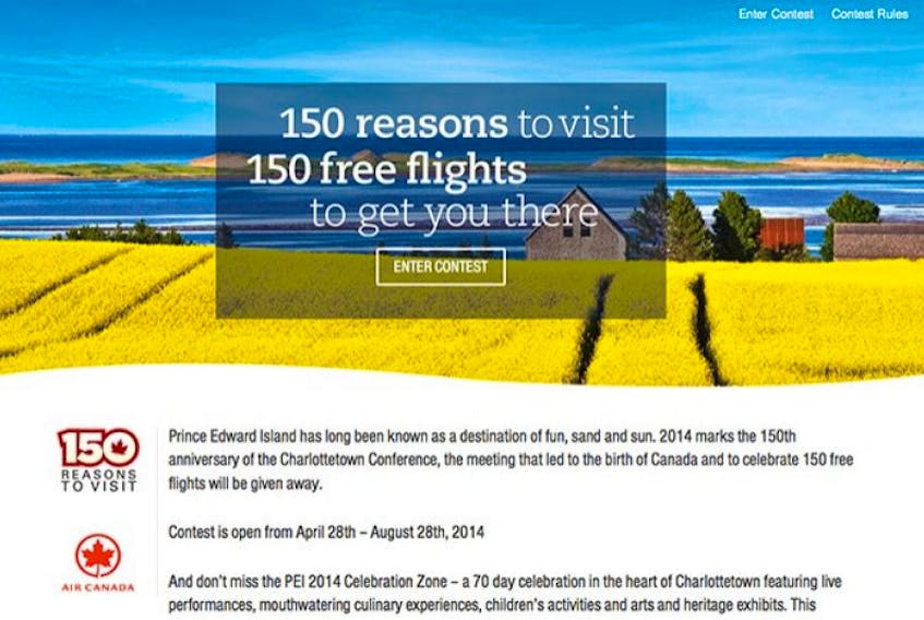 Contest website for 150 round-trip tickets to PEI.