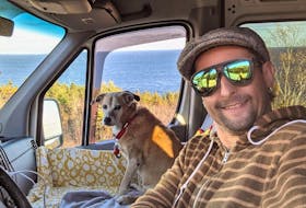 Nuno Serrenho of Toronto, with his dog Flash, while touring Cape Breton. Serrenho said he wants to warn Atlantic Canadians although he did self-isolate for 14-days in Cape Breton, he didn’t realize he had to check-in daily with Public Health so didn’t for six-days yet no one called, emailed or came to check on him. CONTRIBUTED