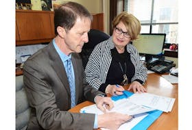 FILE PHOTO:
<p>Charlottetown CAO Peter Kelly&nbsp;shadows outgoing interim CAO Donna Waddell during his first official day working for the city in this Guardian file photo dated April 19, 2016.</p>