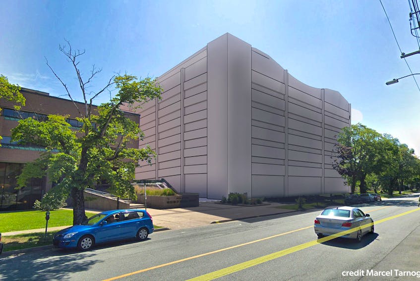 Marcel Tarnogorski created this rendering of what the new QE2 parking garage might look like on the commons property beside the Museum of Natural History. - File