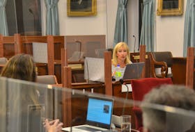 Erin MacKenzie of the P.E.I. Pharmacists Association speaks to MLAs in the Legislative Chambers in the Coles Building on Wednesday. MacKenzie said her association is awaiting details related to the province’s plans to roll-out its fall influenza immunization program.
