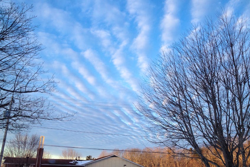 Early one day, Betty Rhodenizer looked up and saw these curious clouds over Bridgewater, N.S.  Grandma has a theory...
