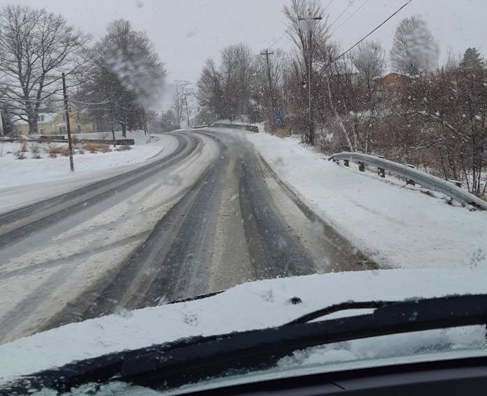 The snow changed to rain by midday in Wolfville, N.S. but Stephen LeBlanc's morning drive was not the greatest. A few centimetres of snow fell ahead of a powerful storm that crossed the region Wednesday.
