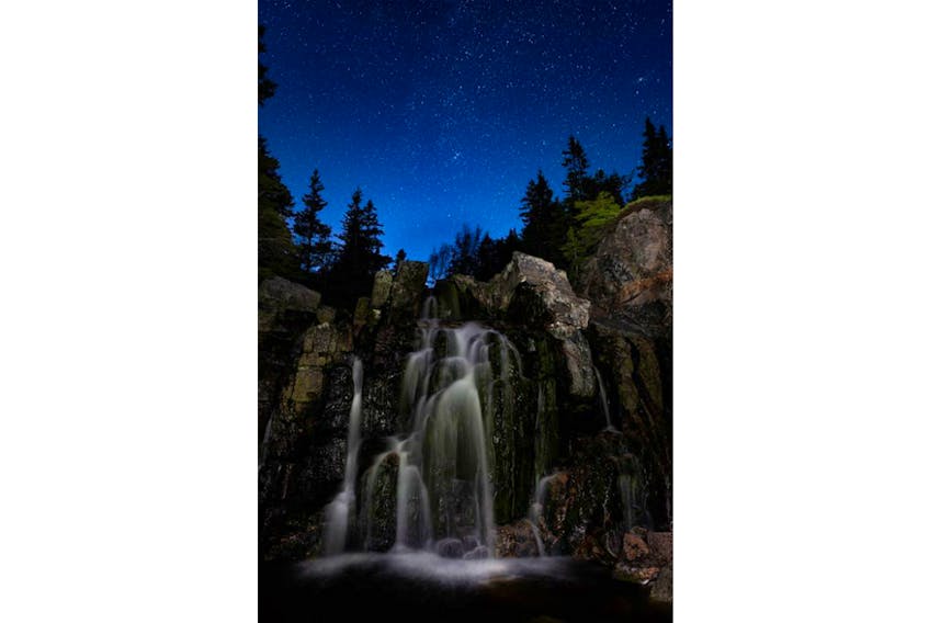 Another Barry Burgess masterpiece! Black Brook Falls, Cape Breton Highlands National Park at 3:16 a.m. June 17.  Barry said that "twilight was already dawning." The waterfall was illuminated with a flashlight, but the sky is all Mother Nature's doing.