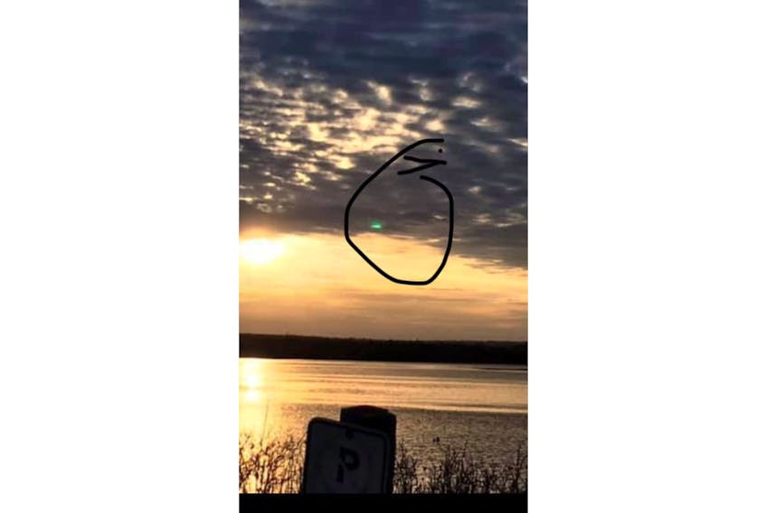 Earlier in April Sheila Edwards noticed this intriguing spot of green in the late day sky over Eastern Passage, N.S.