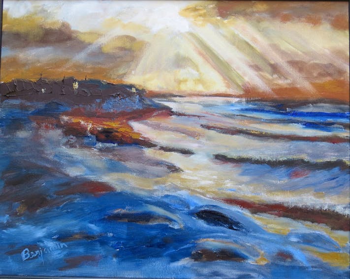 Ben did a marvellous job of recreating the drama in the sky and on the water over Cow Bay NS.  The storm had passed but the beauty lingers.  
 “After the Storm”  Benjamin