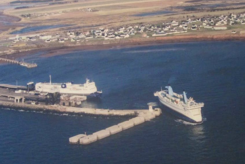 This photo from the days of the Marine Atlantic crossings from Borden-Carleton, shows the MV John Hamilton Gray on the left and the MV Abegweit leaving the dock.