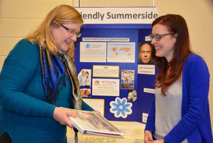 Carrie Caunce and Nikkie Gallant discuss the importance of making Summerside age-friendly at the recent award ceremony put on by the age-friendly city committee.