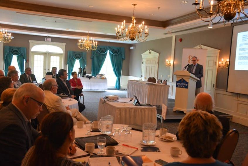 Paul Bennett, an educational researcher and public commentator, speaks to the annual general meeting of the Atlantic Chamber of Commerce, which was held in Summerside Monday and Tuesday.