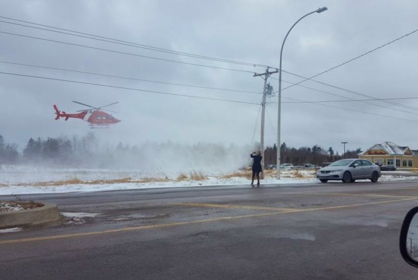 A Canadian Coast Guard helicopter caused a bit of stir at the O’Leary Tim Hortons Thursday morning when its crew landed to grab some coffees.