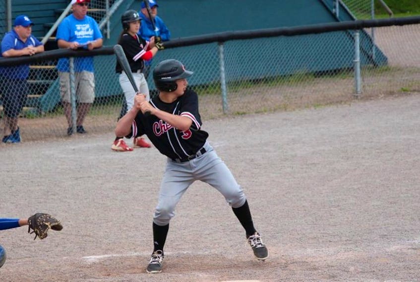 Nic Gunning delivered the game-winning hit for the Summerside Team Two Chevys in a recent P.E.I. Bantam AA Baseball League game at Queen Elizabeth Park’s Legends Field.