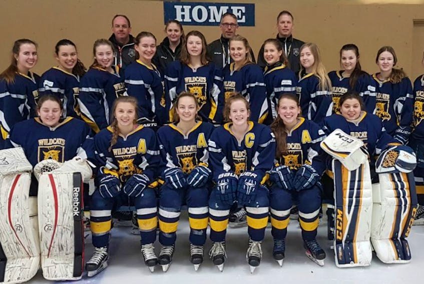 The Mid-Isle Wildcats will represent P.E.I. at the 2017 Atlantic midget AAA female hockey championship in East Hants, N.S. Play begins Thursday and continues through to Sunday. Members of the Wildcats are, front row, from left: Maggie Johnston, Alexis Mulligan, Taylor Gillis, Makayla Larsen, Kennedy Francis and Danielle Gallant. Middle row: Jacqueline Mix, Keiran Andrews, Mya Chisholm, Madeline Hamill, Lexi Murphy, Madison Vincent, Paige Deighan, Kelsey Weeks, Tait Tierney, Mya Wood and Maggie Linkletter. Back row: Coaches Shane Hamill, Ferran Brown, Kevin Andrews and David Chisholm. Missing from photo are Cassie Doiron, manager Kellie Mulligan and trainer Maureen Mix.
