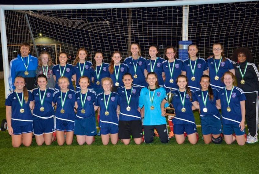 The Summerside United completed an undefeated season in the Subway P.E.I. Under-20 Girls Soccer League on Monday night. The United blanked Stratford 3-0 in the gold-medal game at Eric Johnston Field in Summerside. Members of the United are, front row, from left: Taylor MacAulay, Kelsey MacKinnon, Hailey vanDuinkerken, Hannah Hardy, Emma MacKenzie, Nikki Arsenault, Kierstyn Palmer, Georgie McKenna, Hope DesRoches and Brianna Gunning. Back row: Stephen Gaudet (assistant coach), Brooke Copeland, Lauren Gallant, Jillian Brown, Kate Gaudet, Fionna Steele, Reece MacKenzie, Hannah Williams, Isabella Gallant, Taylor Gillis, Shania Ellis and Marta Irvine (head coach). Missing from photo are team members Britney Ellands and Taran Price.