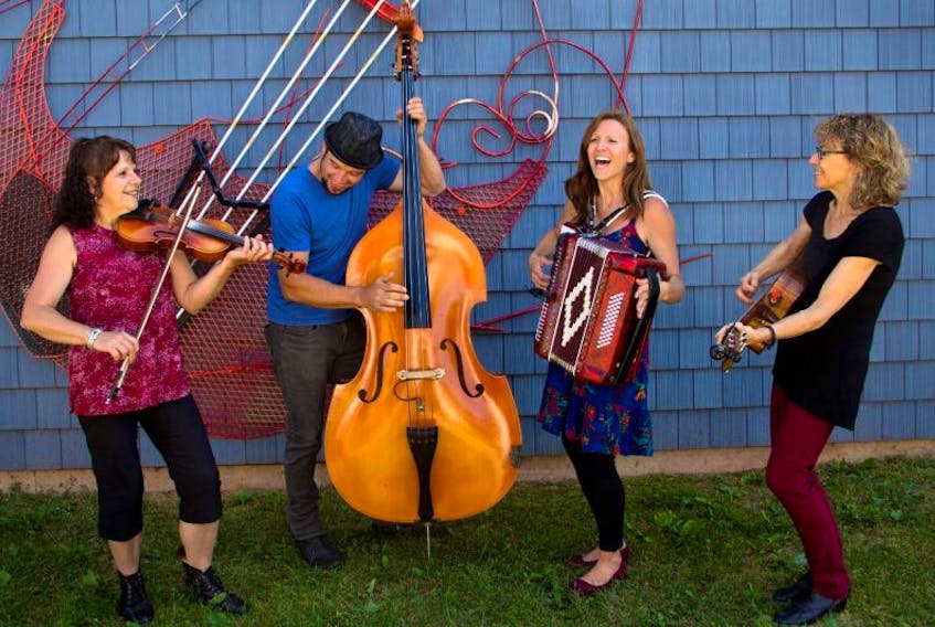 Gadelle will be entertaining visitors at the Acadian Musical Village all summer long. This group includes, from left, Louise Arsenault, Rémi Arsenault, Caroline Bernard and Helen Bergeron.