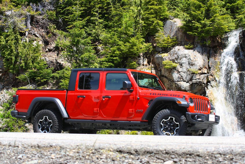 The 2020 Jeep Gladiator Rubicon. This four-door Wrangler with a box bolted on the back appears the feverish dream of a rock crawling prepper. — Andrew McCredie