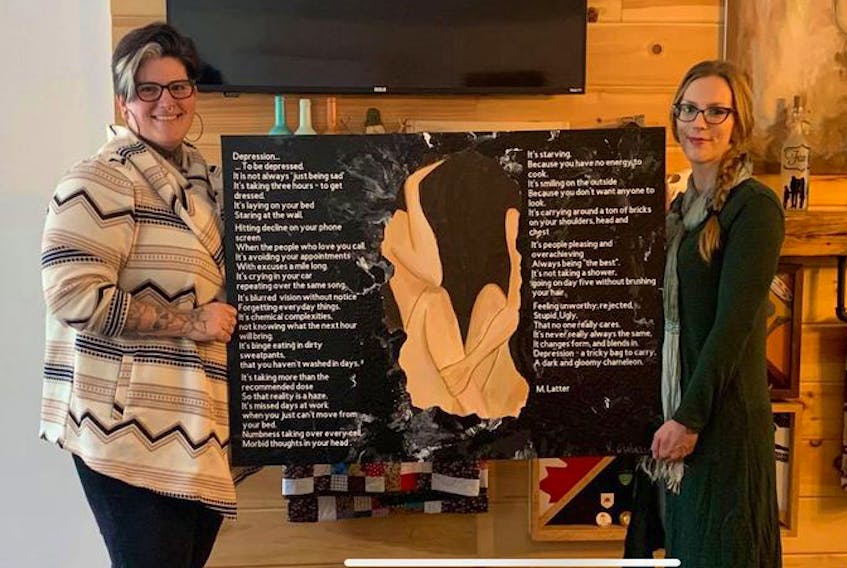 Melissa Latter (right) and Valerie Chabassol collaborated on this piece of artwork. Latter wrote the poem and Chabassol incorporated it into her painting.