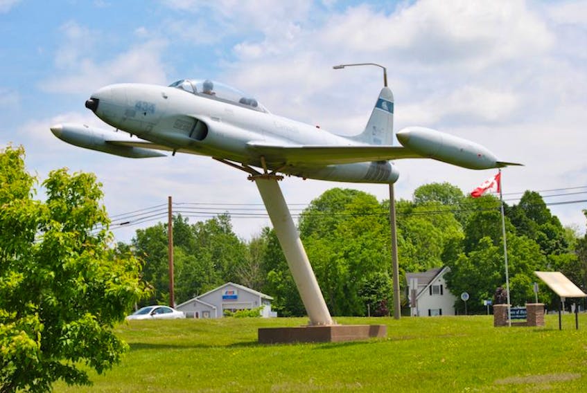 The military airplane located in Veteran’s Memorial Park will be dismantled and moved as part of the construction work for a new roundabout at the entrance to the town of Pictou. CAROL DUNN/THE NEWS
